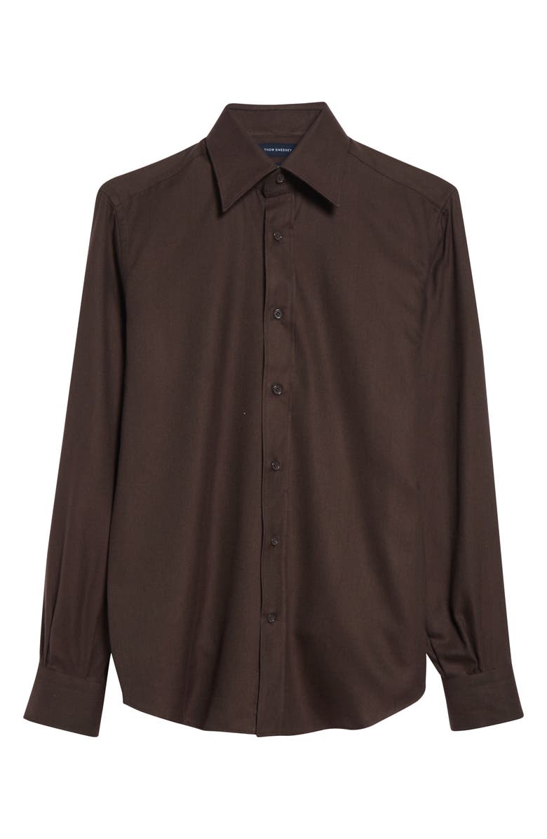Thom Sweeney Lecce Point Collar Flannel Button-Up Shirt, Alternate, color, 260C - Dark Brown