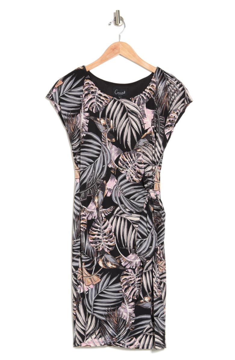 Connected Apparel Cap Sleeve Side Tie Faux Wrap Dress, Alternate, color, 