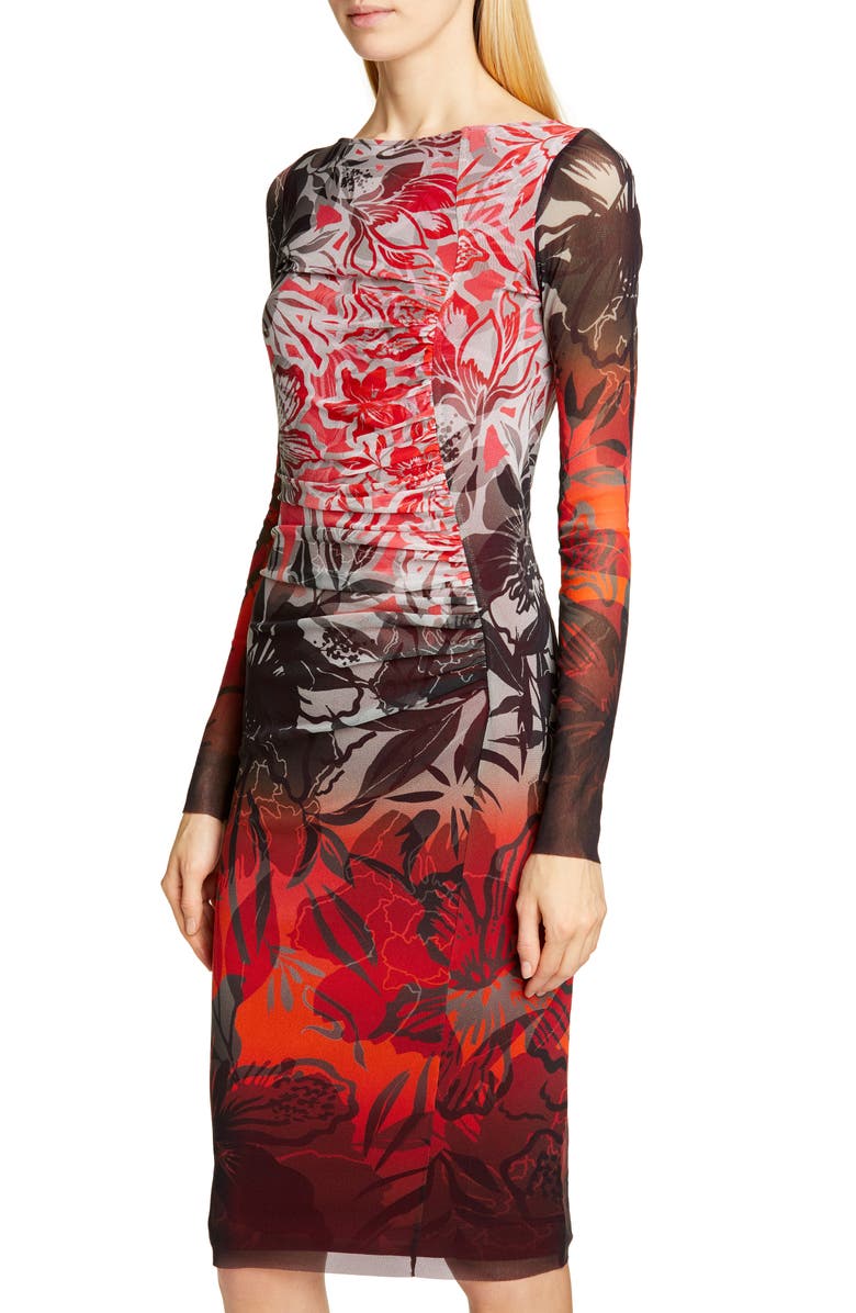 Fuzzi Dégradé Floral Long Sleeve Ruched Dress, Alternate, color, 