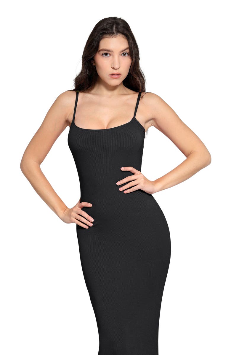 Popilush Shapewear Modal Slimming Maxi Slip Dress, Alternate, color, Midnight Black