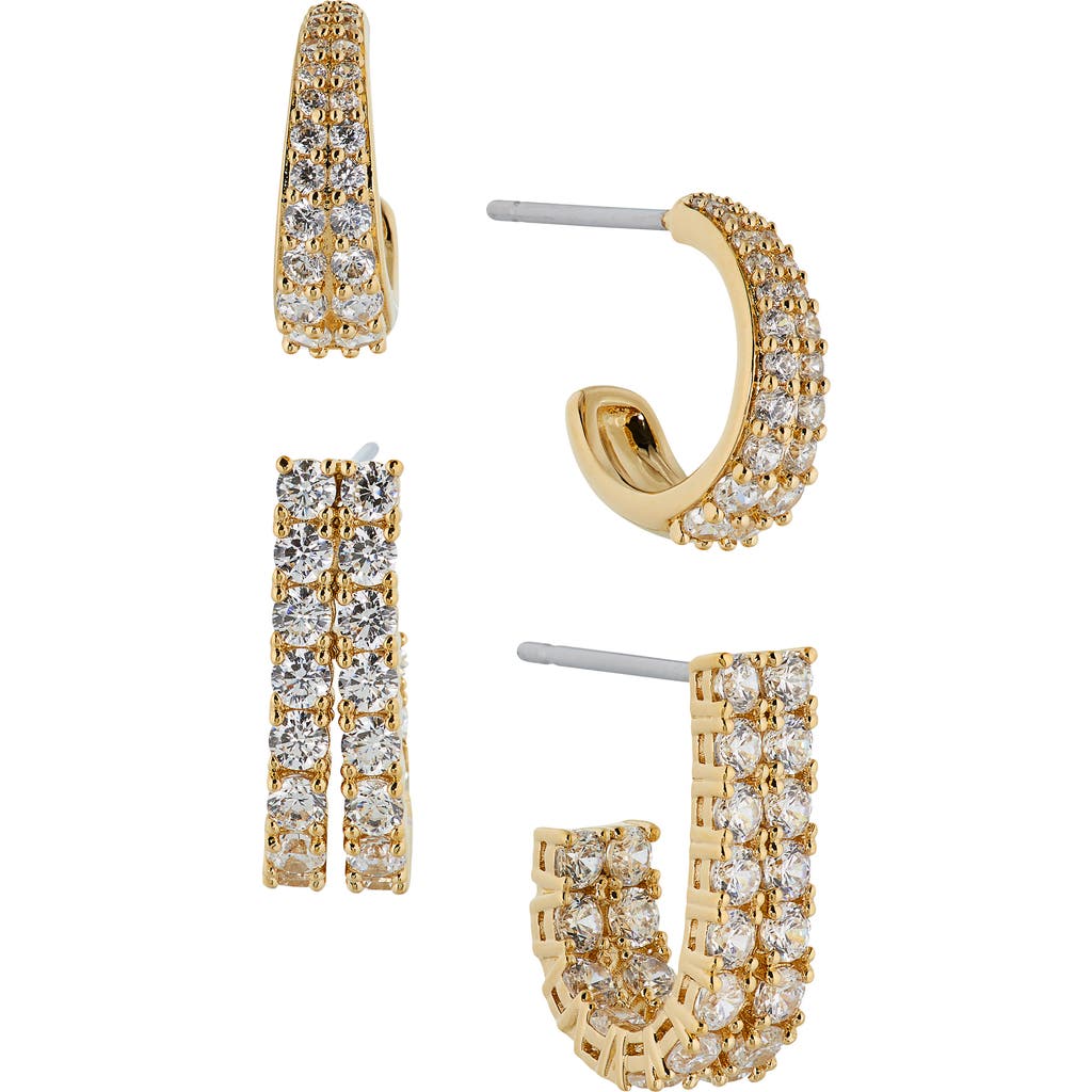 Nadri Disco Duo Pavé Cubic Zirconia J-hoop Earrings In Gold