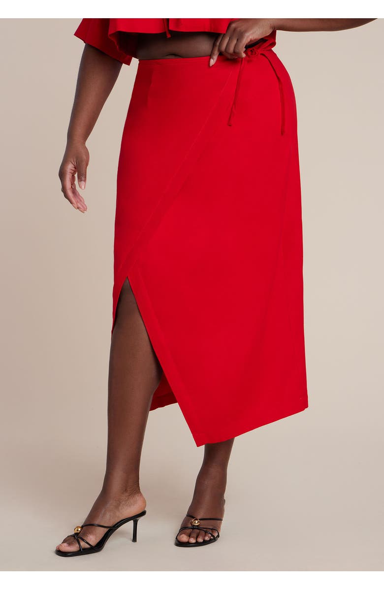 ELOQUII Linen Blend Wrap Skirt, Alternate, color, Goji Berry