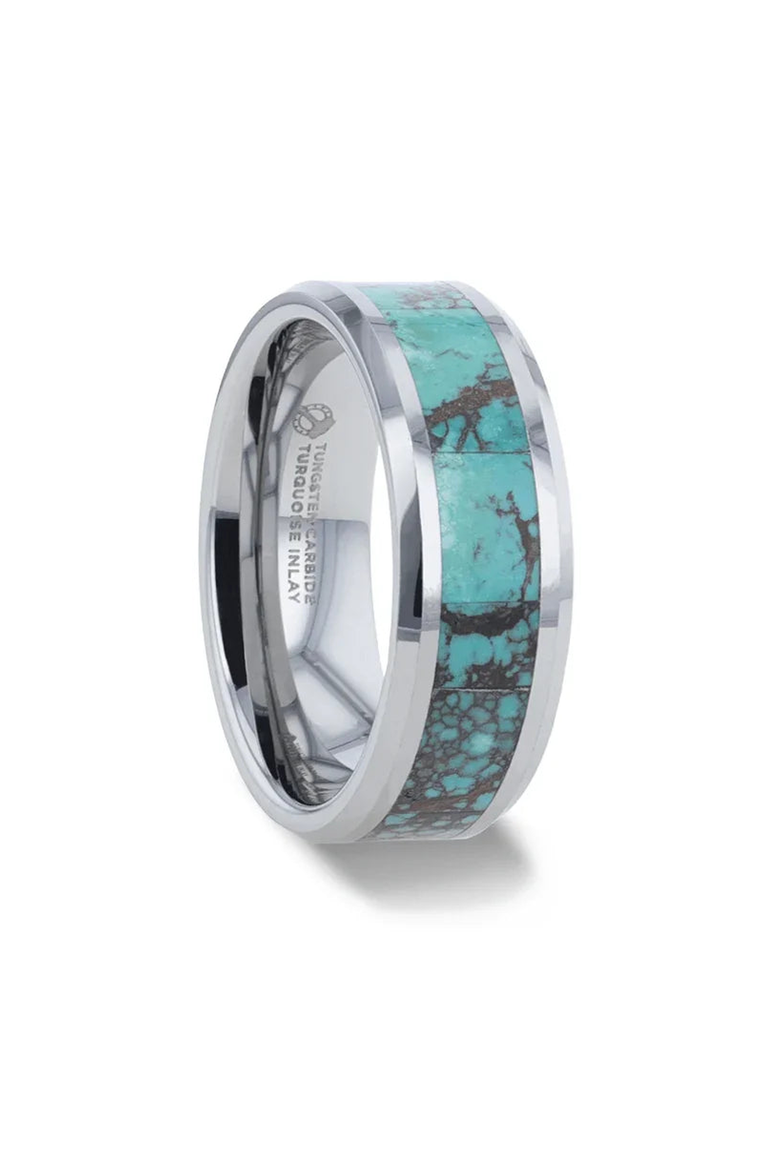 Turkis Spider Web Inlay Tungsten Carbide Ring, Alternate, color, Turquoise Inlay