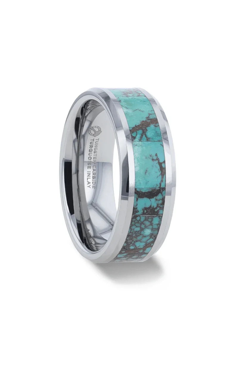 Larson Jewelers Turkis Spider Web Inlay Tungsten Carbide Ring, Alternate, color, Turquoise Inlay
