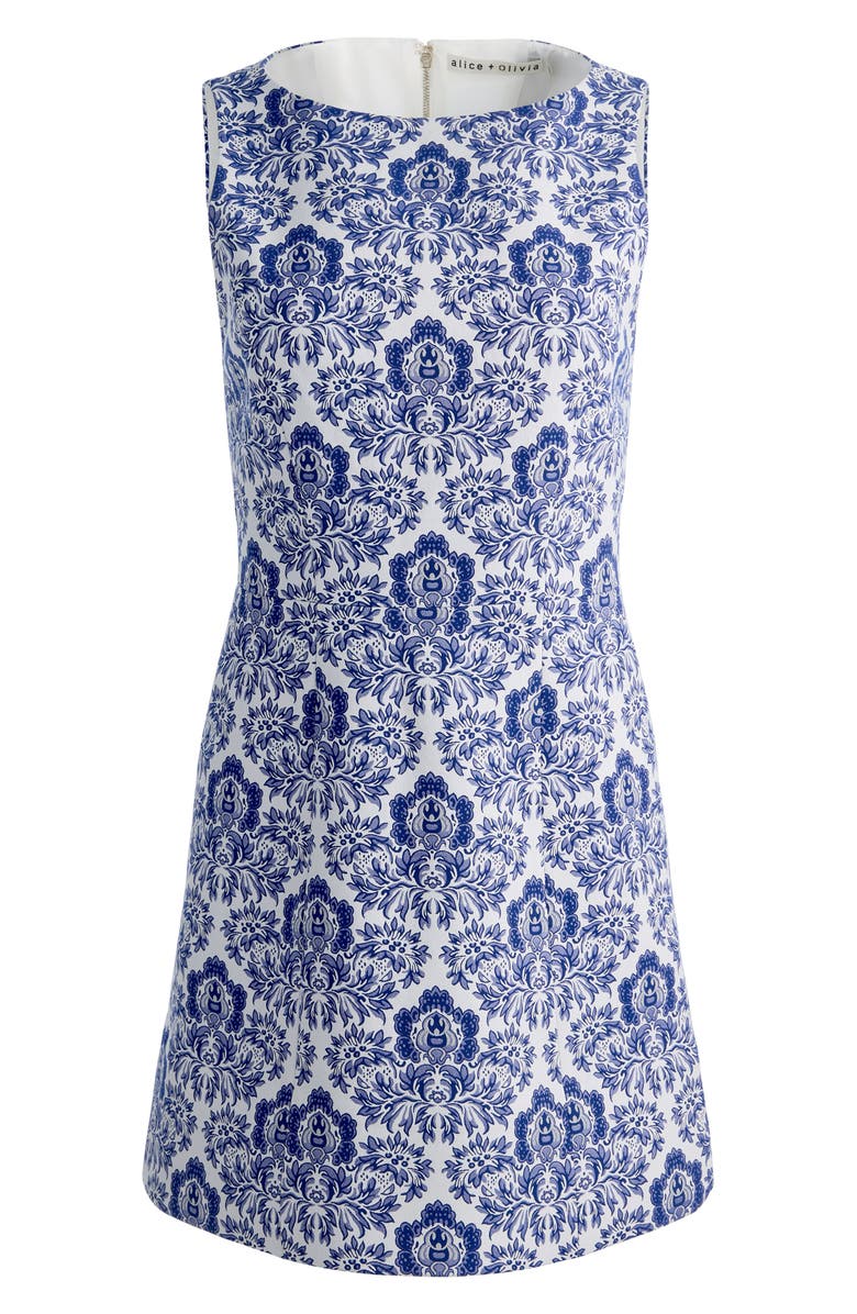 Alice + Olivia Eva Print Structure Sleeveless Minidress, Alternate, color, Off White/ Twilight Blue Multi