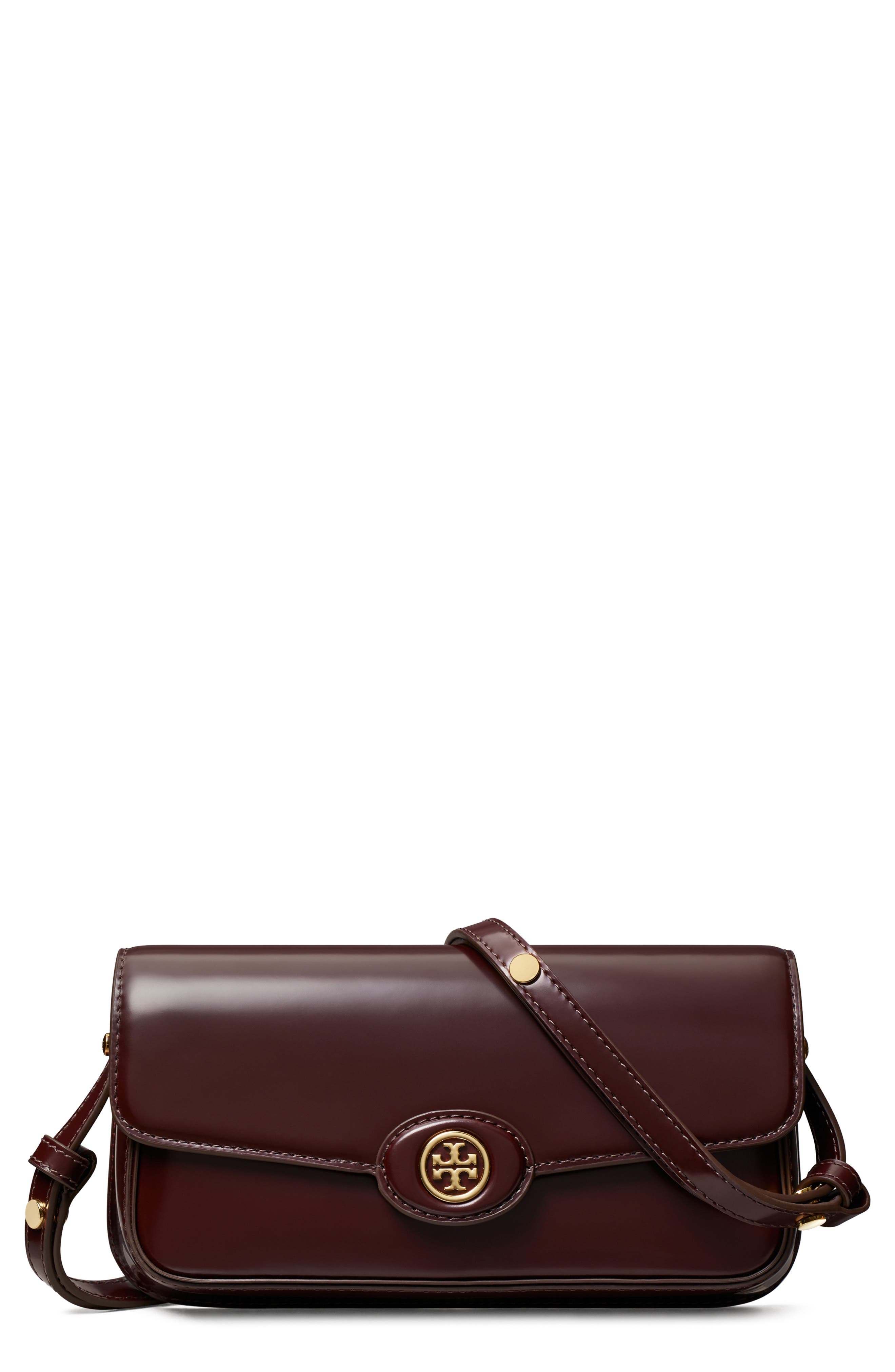 Tory Burch Robinson Spazzolato Leather Shoulder Bag, Main, color, Tempranillo