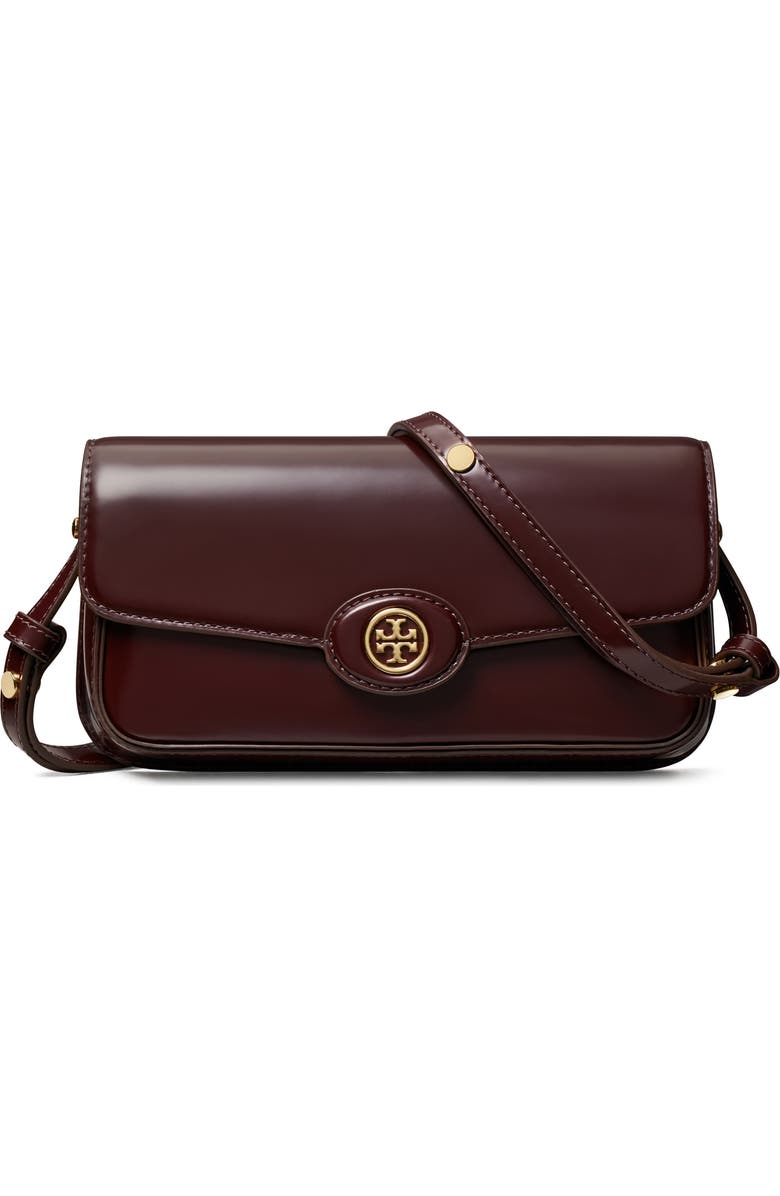 Tory Burch Robinson Spazzolato Leather Shoulder Bag, Main, color, Tempranillo