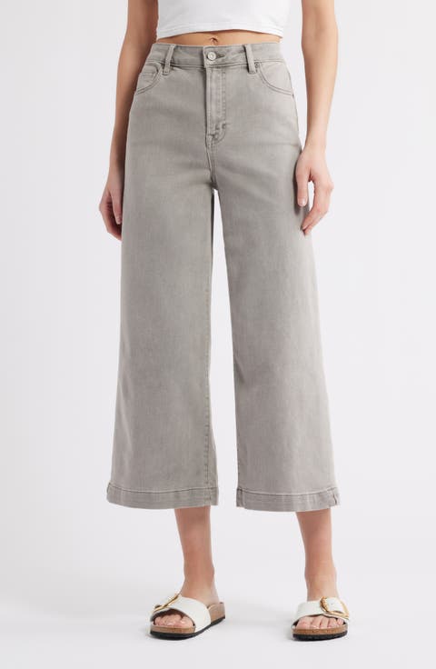 Baggy High Waist Crop Wide Leg Jeans (Gravel)