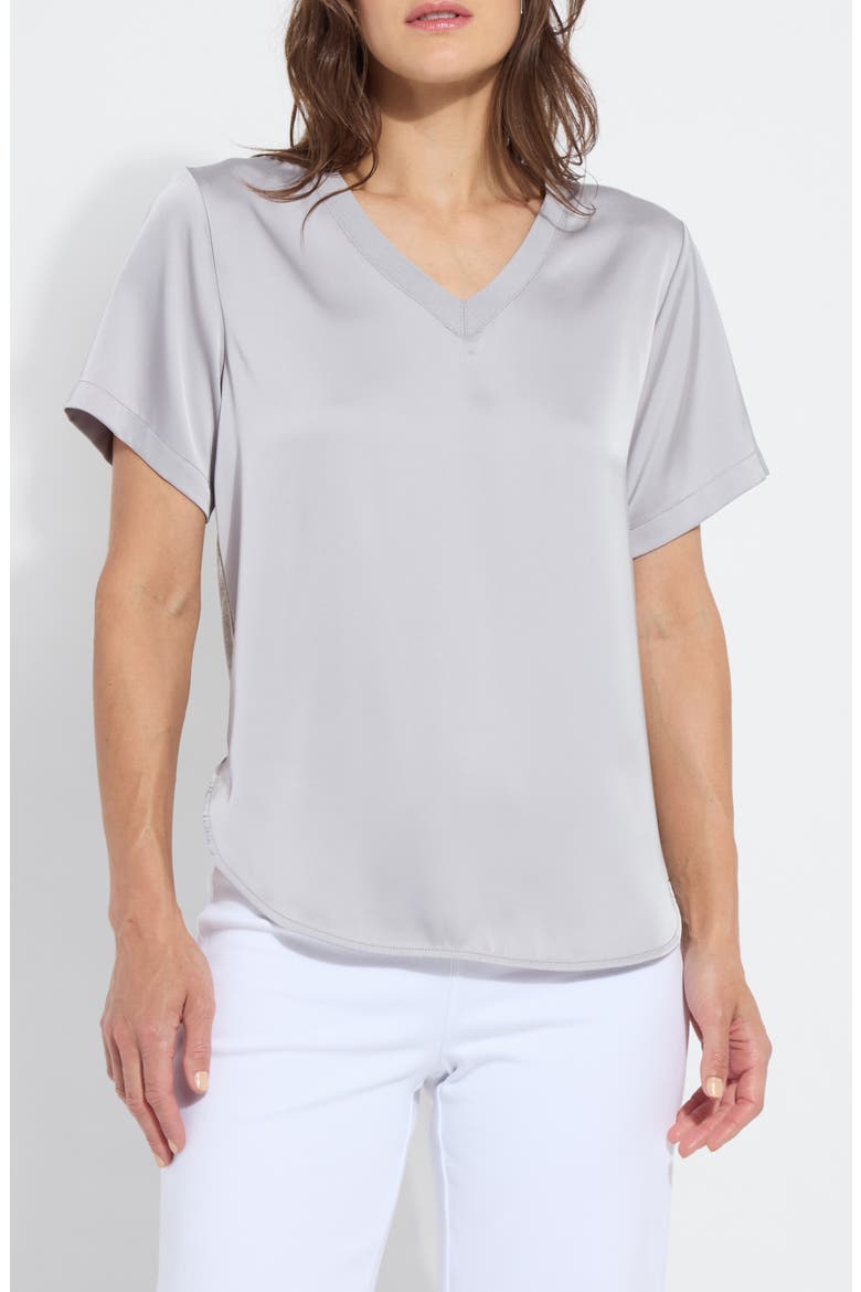 Sonja V-Neck Mixed Media Top, Main, color, PEARL GREY