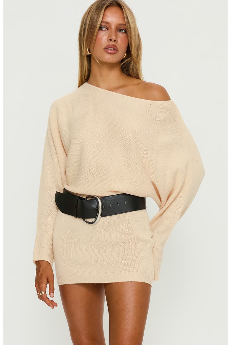 Bellamie Off the Shoulder Sweater Minidress, Alternate, color, CREAM