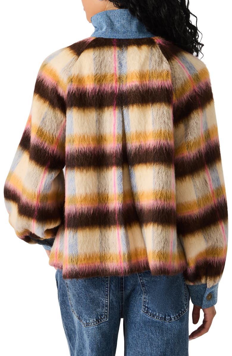 Steve Madden Kaylen Denim Trim Stripe Wool Blend Jacket, Alternate, color, Forever Blue