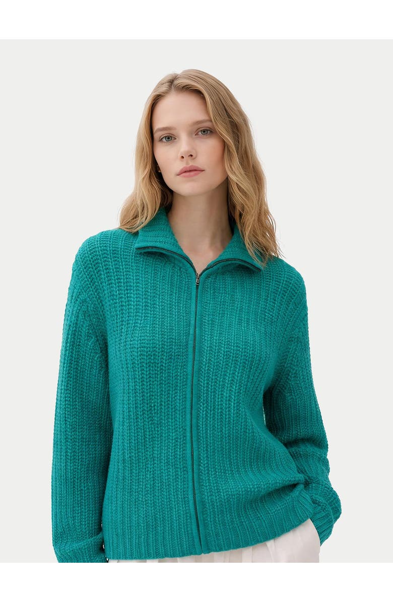 GOBI Mongolian Cashmere Chunky Cashmere Cardigan with Zipper, Alternate, color, Dynasty Green