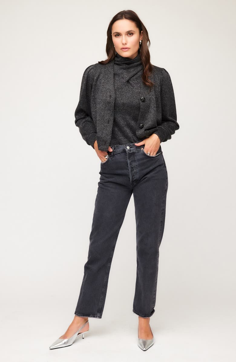 FIFTEEN TWENTY Madeline Metallic Crop Cardigan, Alternate, color, Black With Silver