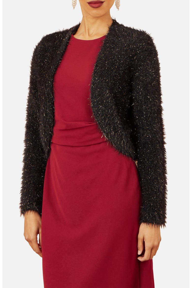 Metallic Fluffy Eyelash Bolero, Alternate, color, Black
