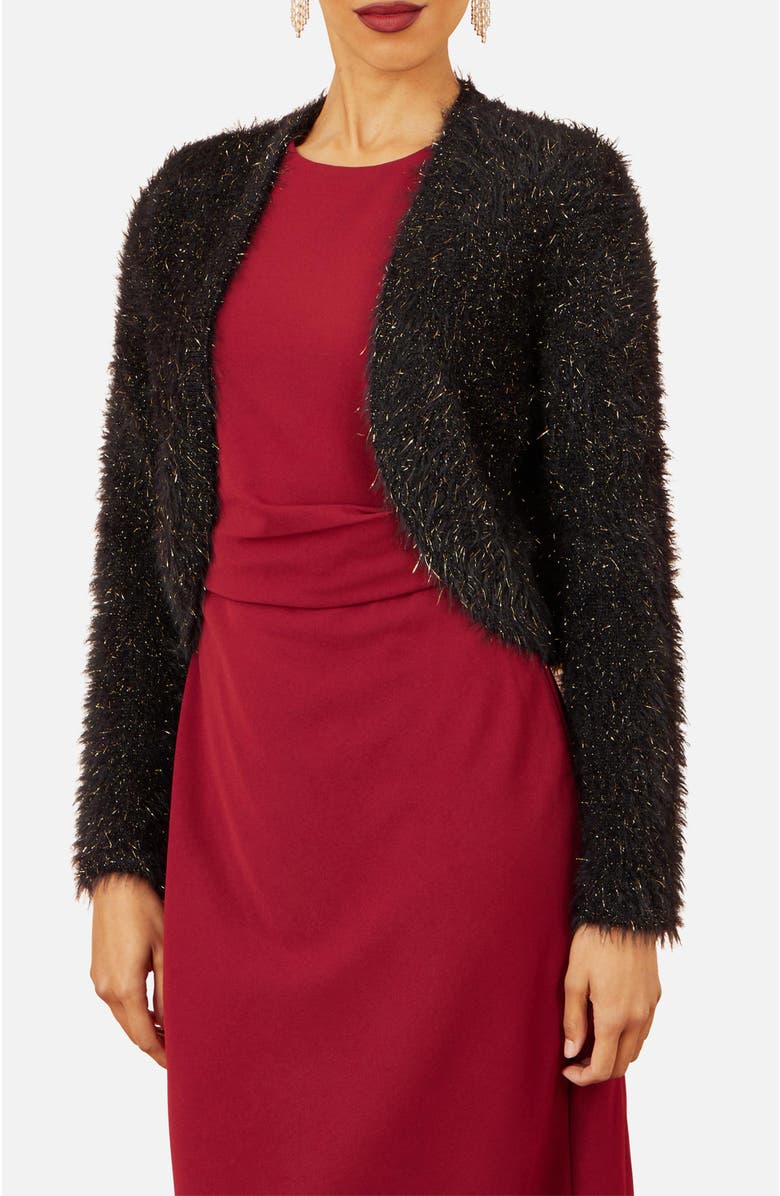 Yumi Metallic Fluffy Eyelash Bolero, Alternate, color, Black