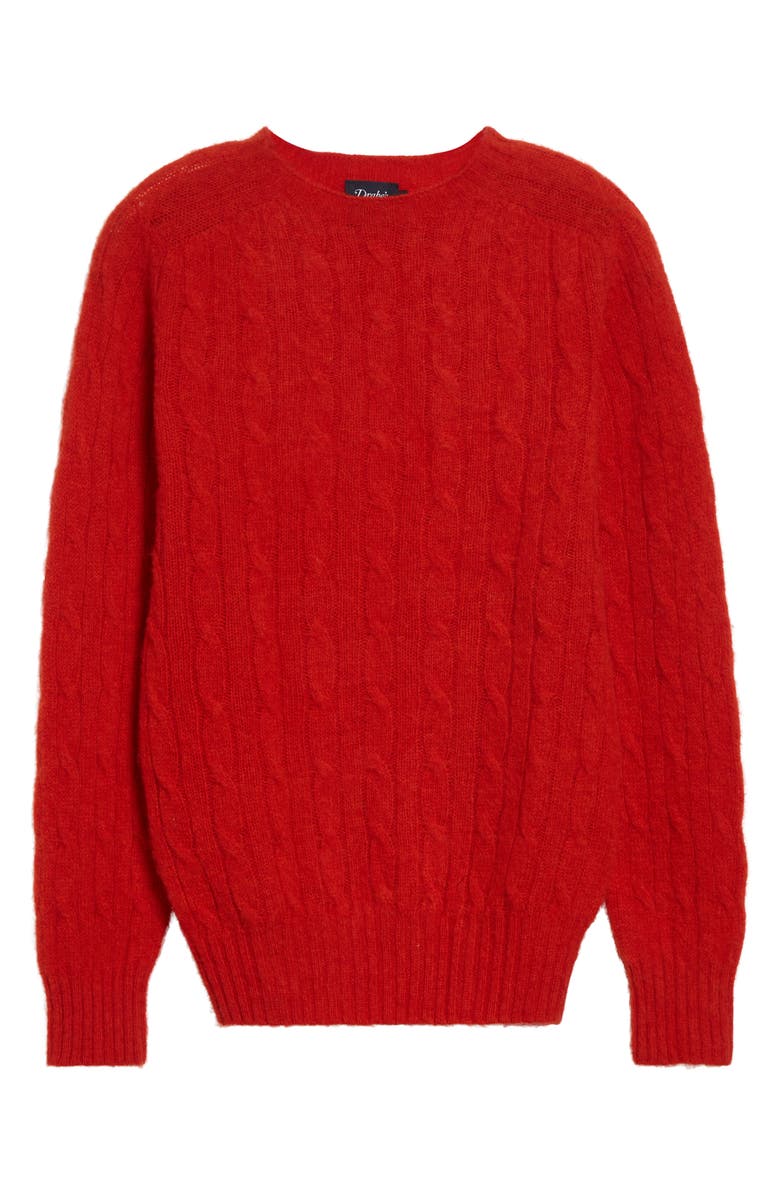 Drake's Brushed Shetland Lambswool Cable Stitch Crewneck Sweater, Alternate, color, Carmen Red