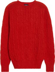 Drake's Brushed Shetland Lambswool Cable Stitch Crewneck Sweater