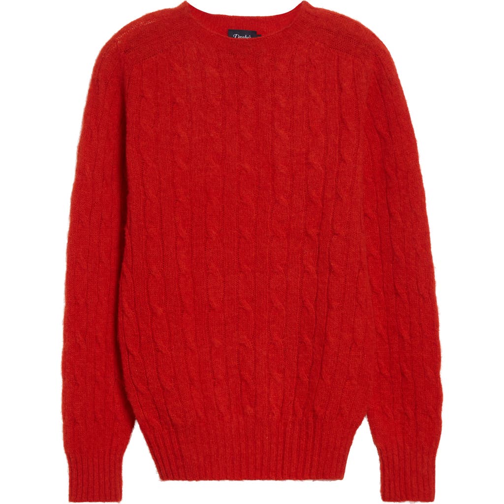 Drake's Brushed Shetland Lambswool Cable Stitch Crewneck Sweater In Multi