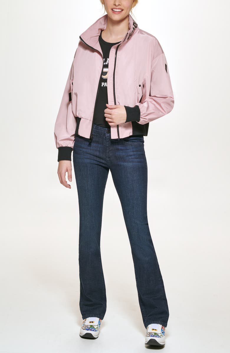 KARL LAGERFELD PARIS Logo Collar Bomber Jacket, Alternate, color, Blush