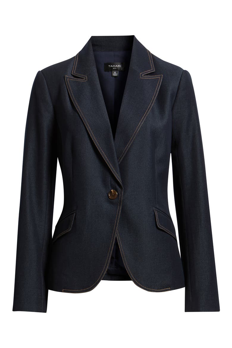 One-Button Denim Jacket, Alternate, color, DARK DENIM