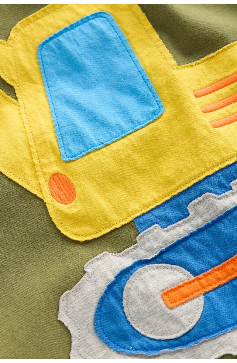 Mini Boden Kids' Digger Appliqué Long Sleeve Cotton Graphic T-Shirt, Alternate, color, Dill Digger