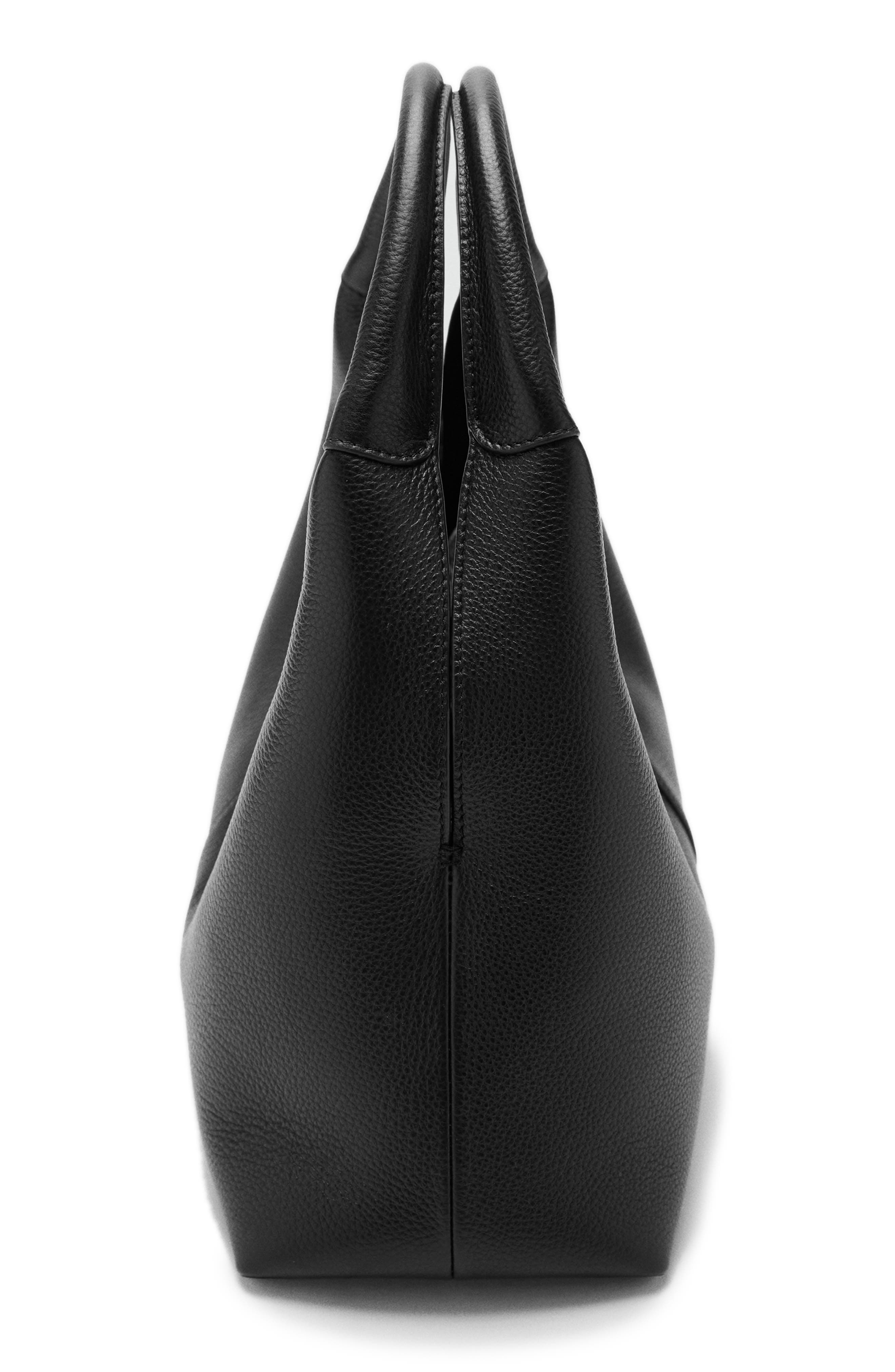 MANGO Leather Shoulder Bag, Alternate, color, Black