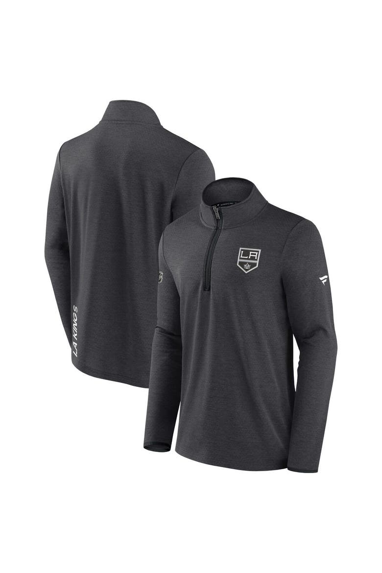 Men's Fanatics Branded Heather Charcoal Los Angeles Kings Authentic Pro Rink Quarter-Zip Jacket, Main, color, Heather Charcoal