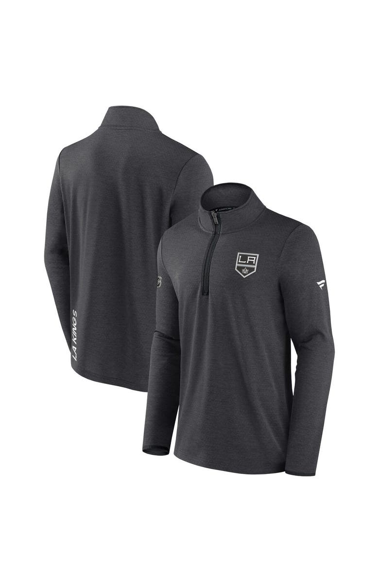 FANATICS Men's Fanatics Branded Heather Charcoal Los Angeles Kings Authentic Pro Rink Quarter-Zip Jacket, Main, color,