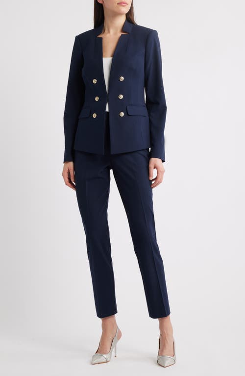 Tahari Asl Faux Double Breasted Jacket In New Navy