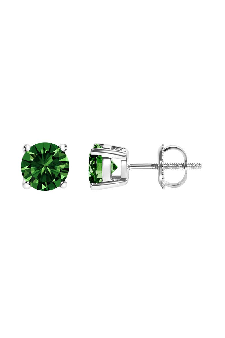 14K Gold 1 1/2 Cttw Lab Grown Green Diamond Classic Solitaire Stud Earrings, Alternate, color, White