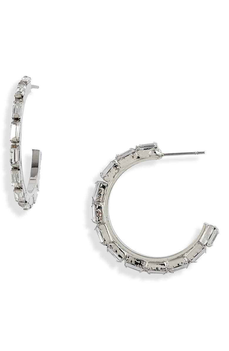CRISTABELLE Crystal Baguette Hoop Earrings, Main, color, 