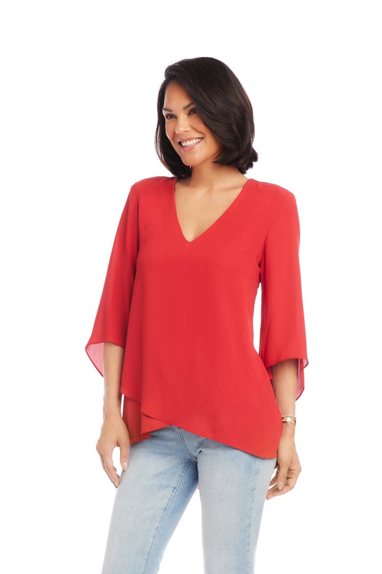 Asymmetrical Crepe Top, Alternate, color, CHERRY