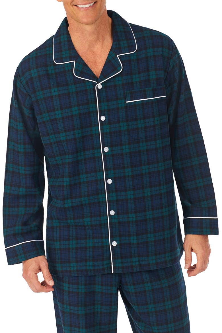 Plaid Flannel Pajamas, Alternate, color, BLUE/GRN