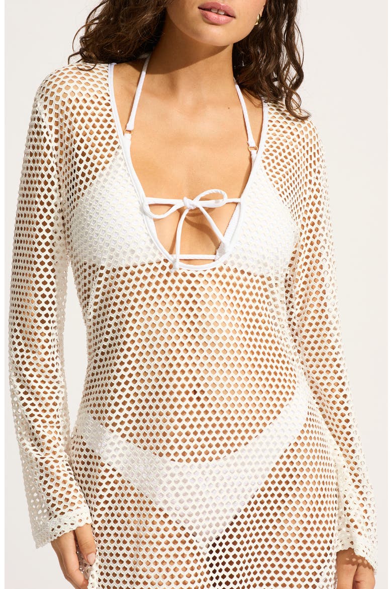 Mesh Effect Long Sleeve Cover-Up Dress, Alternate, color, WHITE