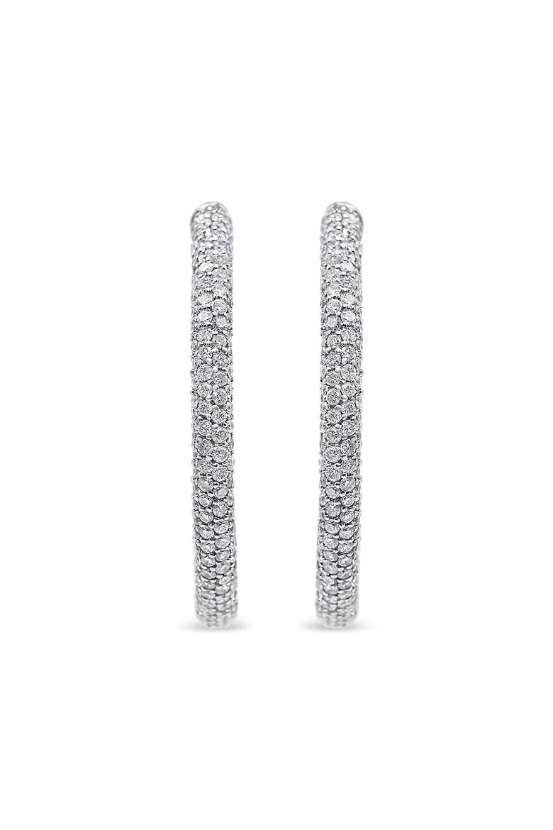 18K White Gold 2 1/3 Ctw Pave Set Diamond Semi Eternity Leverback Hoop Earrings, Alternate, color, White