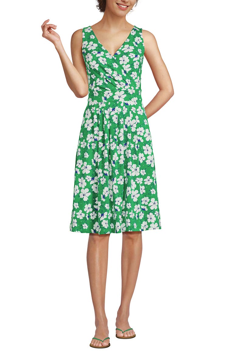 Cotton Modal Pleated Fit and Flare Dress, Alternate, color, Vibrant Clover Floral