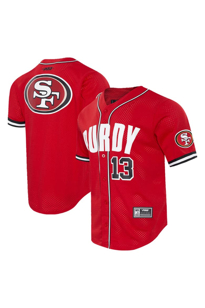 Men's Pro Standard Brock Purdy Scarlet San Francisco 49ers Mesh Button-Up Baseball Jersey, Main, color, Scarlet