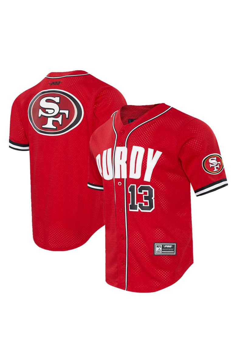 PRO STANDARD Men's Pro Standard Brock Purdy Scarlet San Francisco 49ers Mesh Button-Up Baseball Jersey, Main, color, Scarlet
