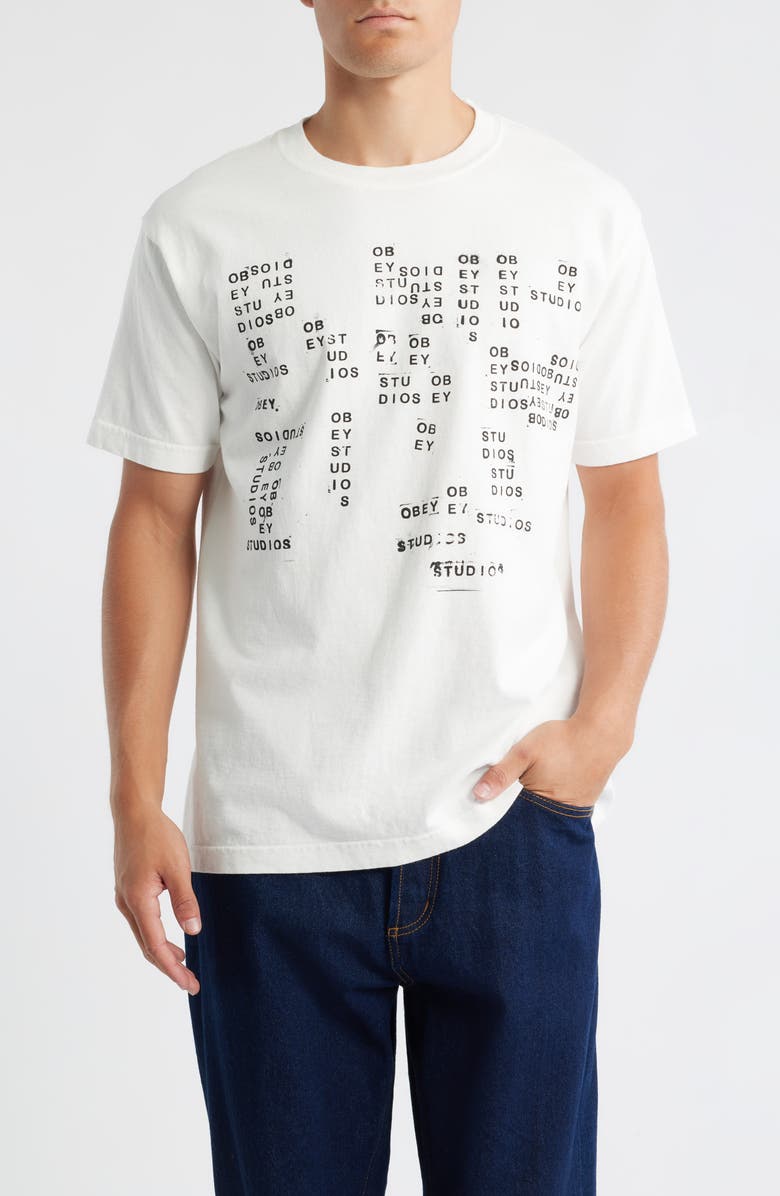 Obey Studios Stamp Graphic T-Shirt, Main, color, Pigment Vintage White