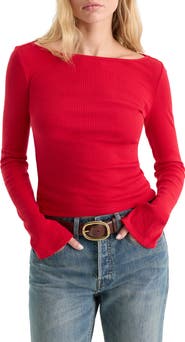 Good American Variegated Rib Long Sleeve T-Shirt