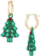 Leith Crystal Tree Drop Huggie Hoop Earrings