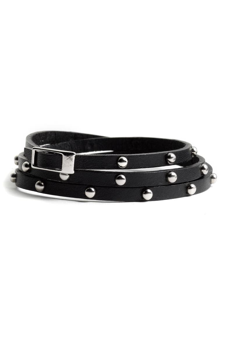 Cara Accessories Leather & Metal Stud Wrap Bracelet, Main, color,