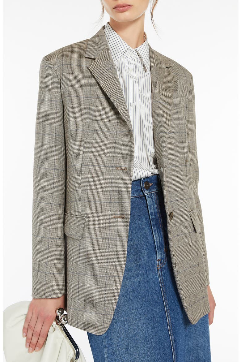 Burgos Plaid Wool Blazer, Alternate, color, BISCUIT