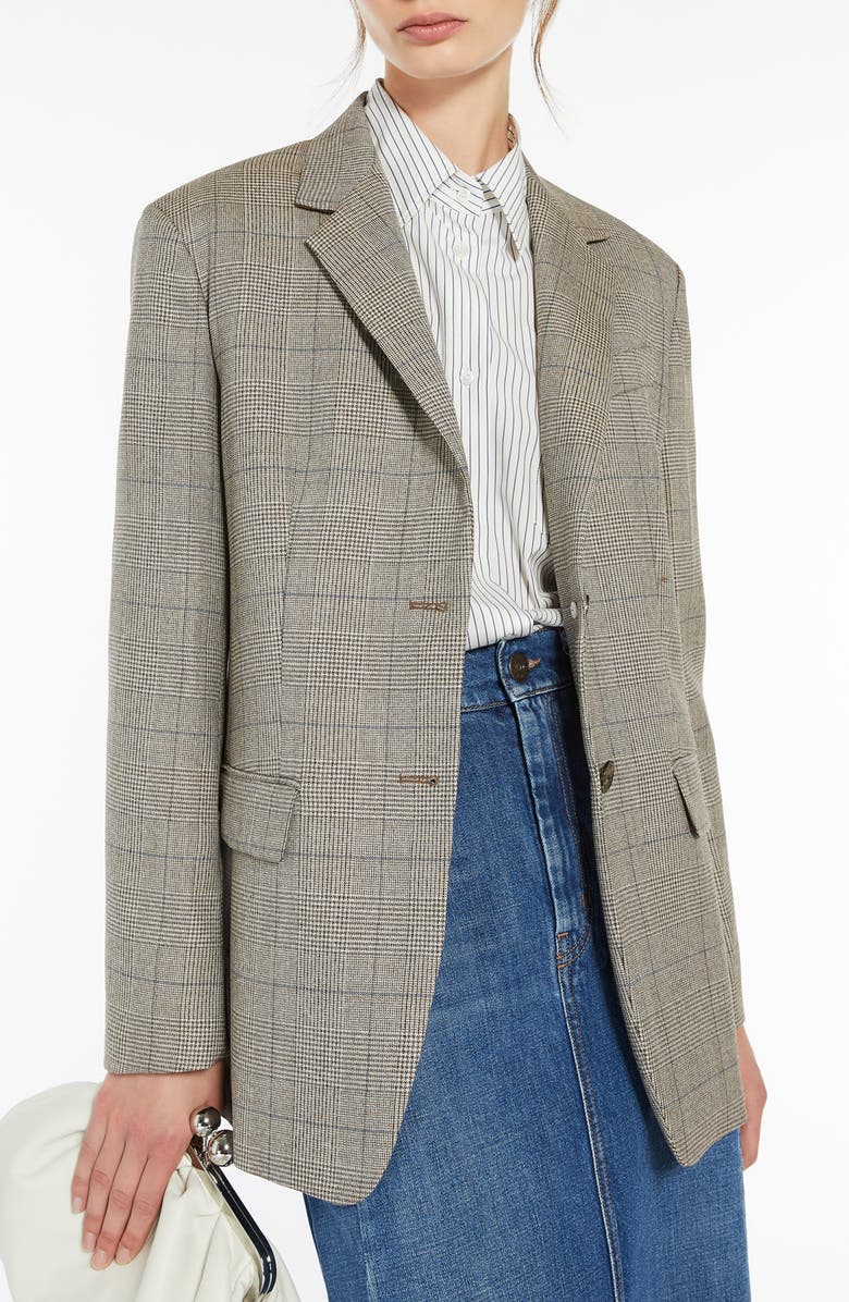 Weekend Max Mara Burgos Plaid Wool Blazer, Alternate, color, Biscuit