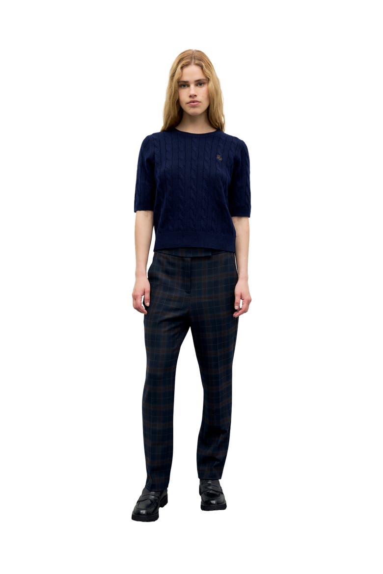 Raisa Cable Knit Short Sleeve Sweater, Alternate, color, Navy Blue