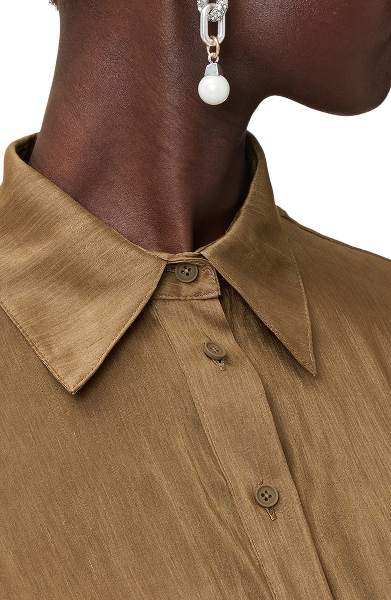 AllSaints Staci Smock Waist Linen & Silk Button-Up Shirt, Alternate, color, Breen Brown