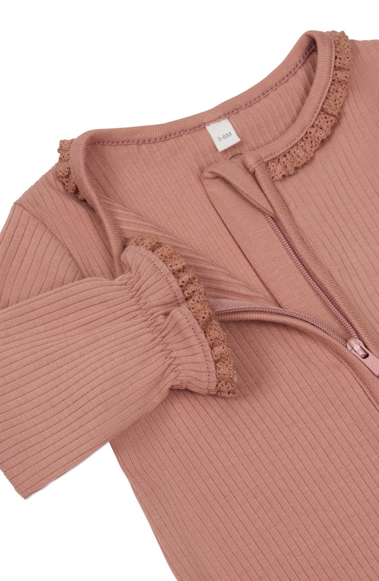 MORI Fitted One-Piece Footed Pajamas, Alternate, color, Rose Frill