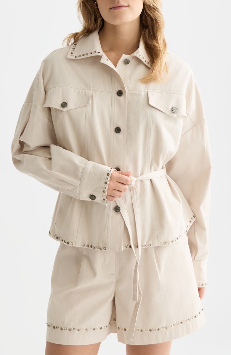 Scotch & Soda Embellished Cotton Trucker Jacket, Main, color, Fog