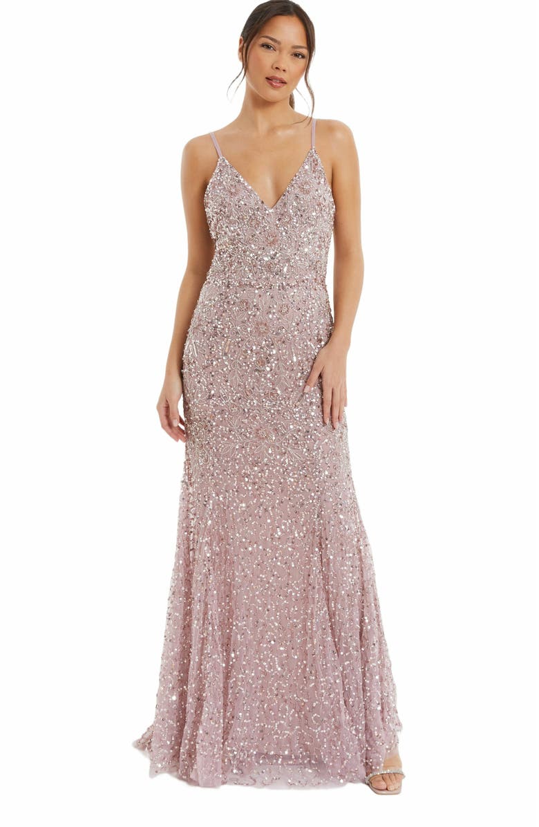 QUIZ Sequin Strappy Evening Dress, Main, color, 