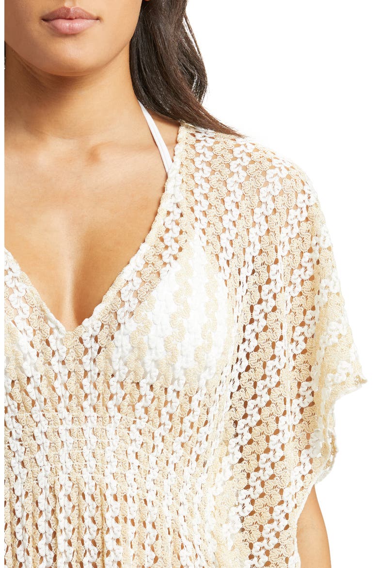 Golden Sheer Lace Cover-Up Tunic, Alternate, color, WHITE/ GOLD
